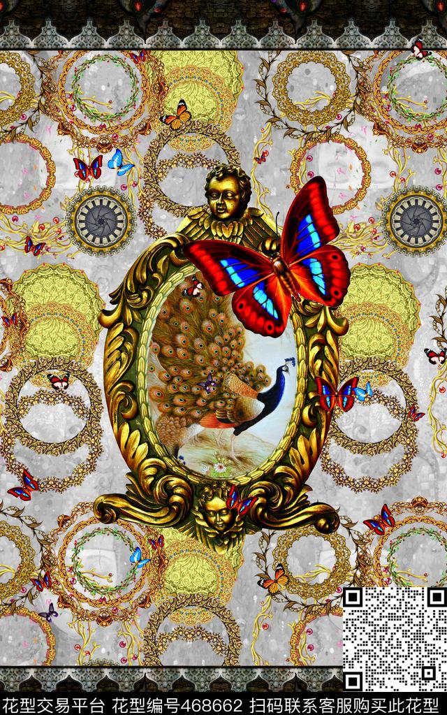 蝴蝶欧式大牌孔雀数码印花华亿平台下载（图片编号: 468662） - 瓦栏（Walan）