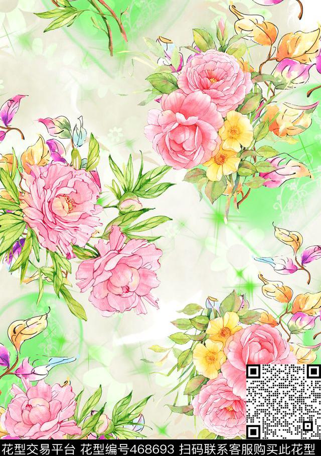 超可爱粉嫩童装花卉印花欧美休闲风数码印花华亿平台下载（图片编号: 468693） - 瓦栏（Walan）