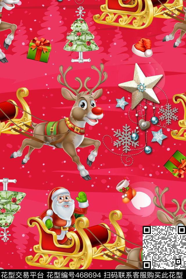 礼物盒子圣诞老人圣诞帽数码印花华亿平台下载（图片编号: 468694） - 瓦栏（Walan）