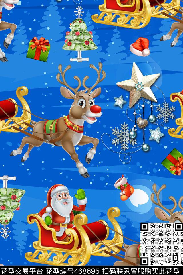 时尚圣诞老人驯鹿数码印花华亿平台下载（图片编号: 468695） - 瓦栏（Walan）
