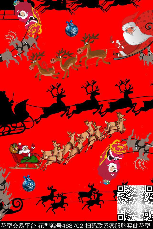 圣诞老人时尚驯鹿车传统印花华亿平台下载（图片编号: 468702） - 瓦栏（Walan）
