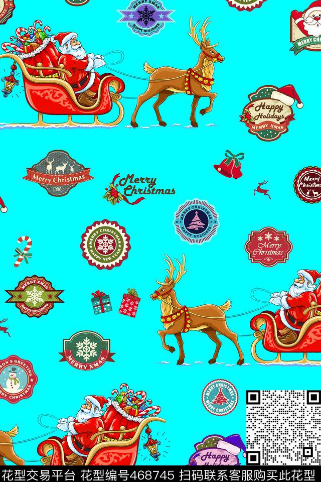时尚圣诞老人驯鹿传统印花华亿平台下载（图片编号: 468745） - 瓦栏（Walan）