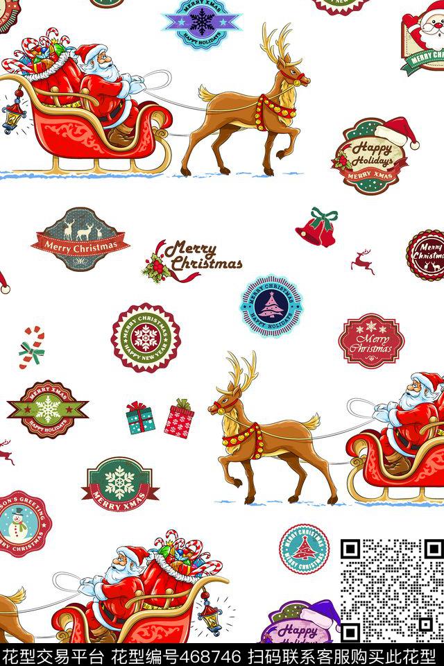 时尚圣诞老人驯鹿传统印花华亿平台下载（图片编号: 468746） - 瓦栏（Walan）