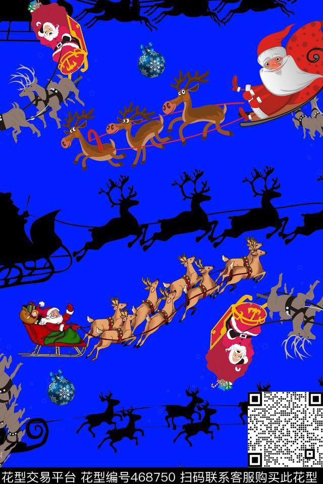 圣诞老人时尚驯鹿车传统印花华亿平台下载（图片编号: 468750） - 瓦栏（Walan）