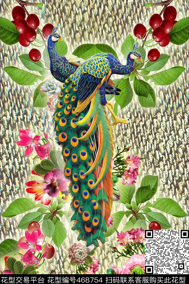 几何孔雀羽毛数码印花华亿平台下载（图片编号: 468754） - 瓦栏（Walan）