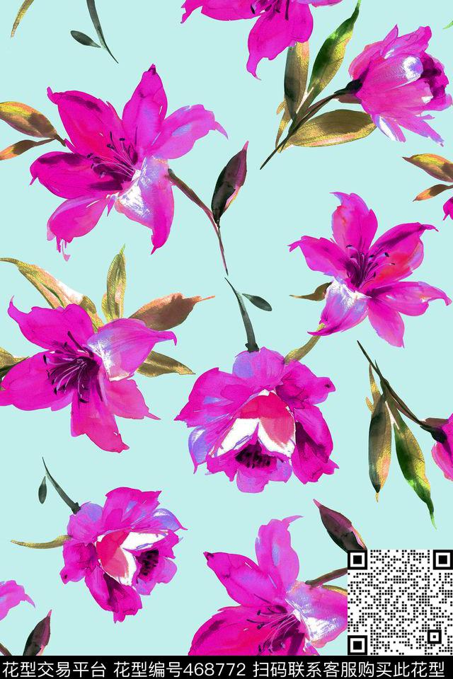 满版花卉手绘数码印花华亿平台下载（图片编号: 468772） - 瓦栏（Walan）