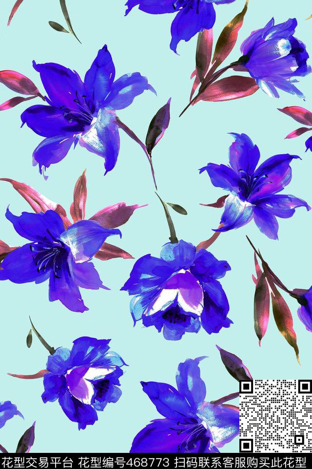 满版花卉手绘数码印花华亿平台下载（图片编号: 468773） - 瓦栏（Walan）