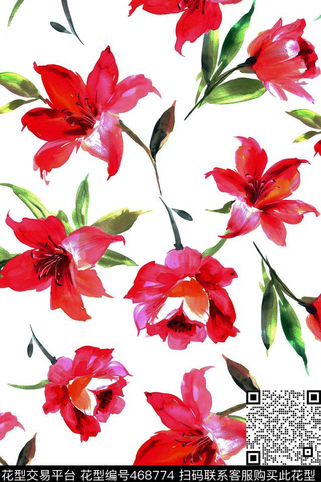 满版花卉手绘数码印花华亿平台下载（图片编号: 468774） - 瓦栏（Walan）