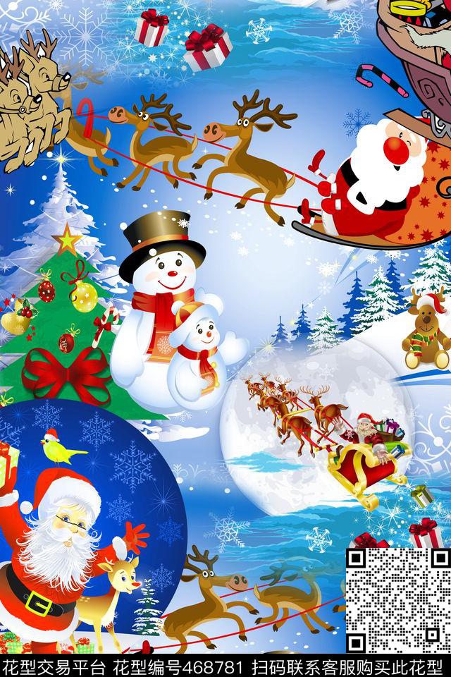 时尚圣诞老人驯鹿数码印花华亿平台下载（图片编号: 468781） - 瓦栏（Walan）