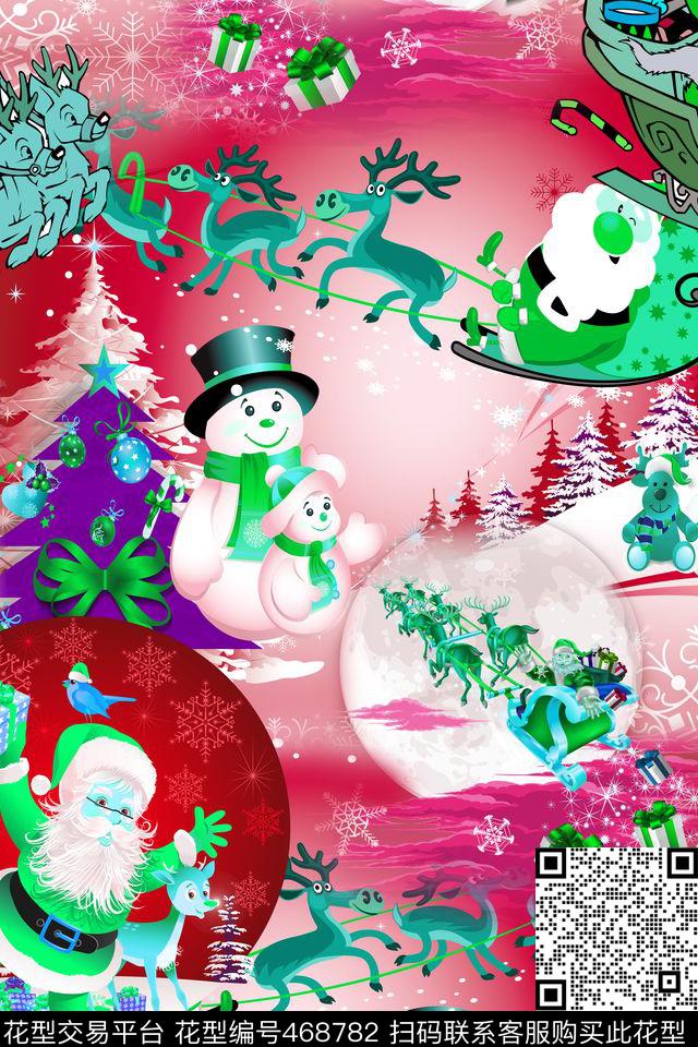 时尚圣诞老人驯鹿数码印花华亿平台下载（图片编号: 468782） - 瓦栏（Walan）