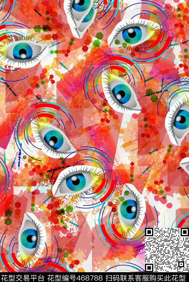 彩绘眼睛炫彩数码印花华亿平台下载（图片编号: 468788） - 瓦栏（Walan）
