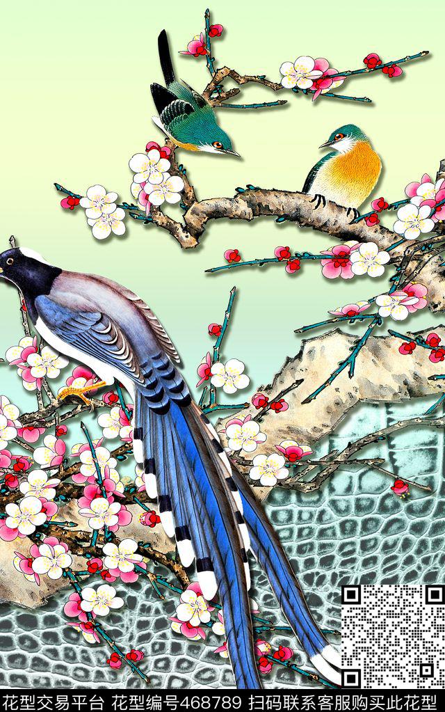 时尚桃花鸟数码印花华亿平台下载（图片编号: 468789） - 瓦栏（Walan）