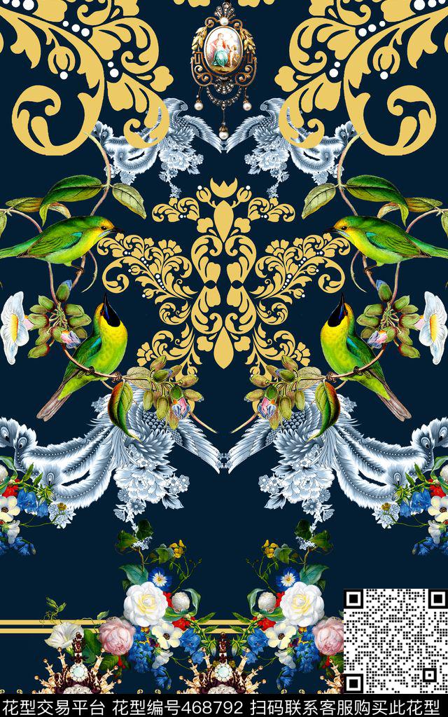 欧式卷草花卉数码印花华亿平台下载（图片编号: 468792） - 瓦栏（Walan）