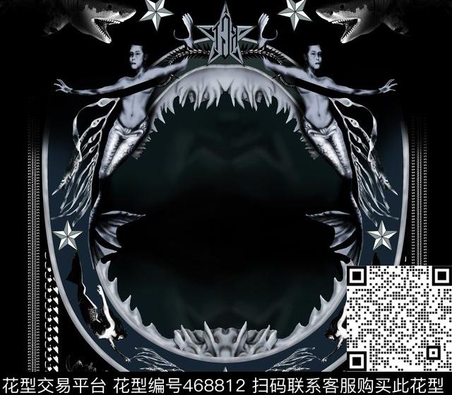 纪梵希大牌时尚鲨鱼美人鱼海藻男装数码印花华亿平台下载（图片编号: 468812） - 瓦栏（Walan）