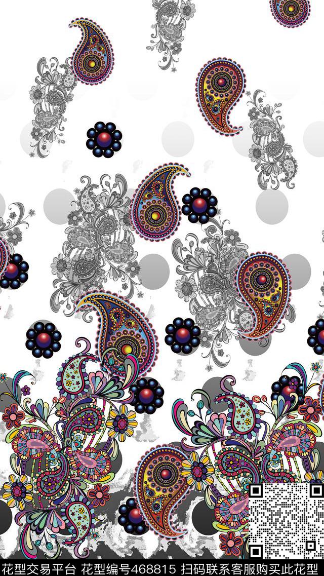 定位渐变波点佩斯利漩涡纹数码印花华亿平台下载（图片编号: 468815） - 瓦栏（Walan）