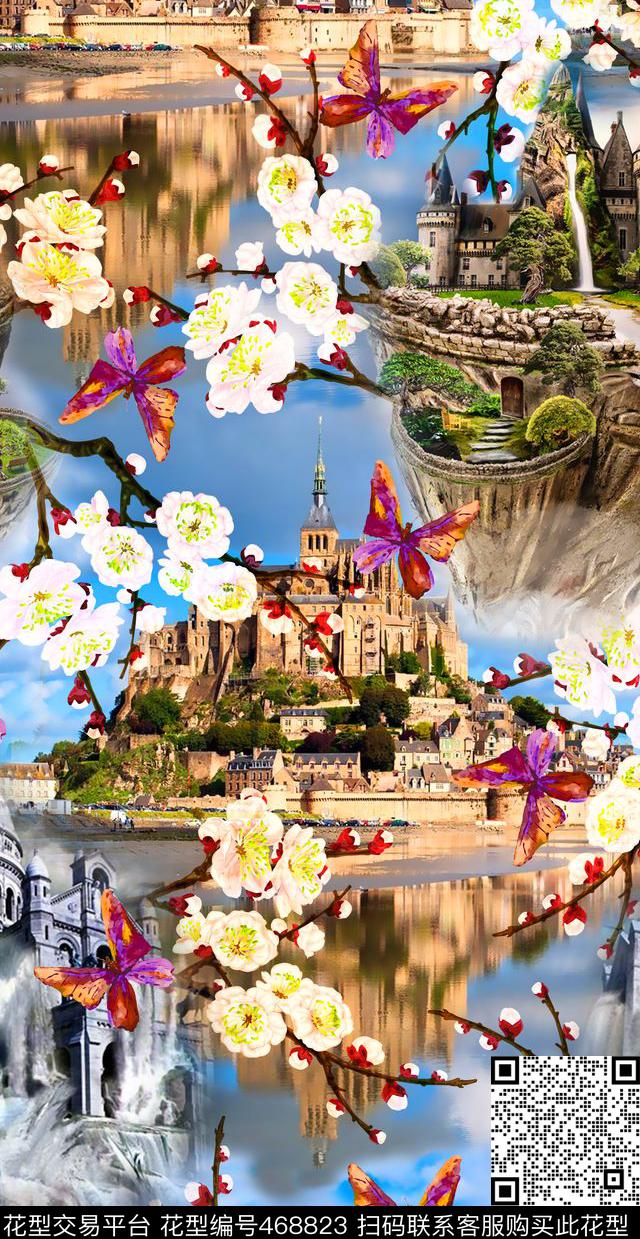 写实度假景观花卉数码印花华亿平台下载（图片编号: 468823） - 瓦栏（Walan）