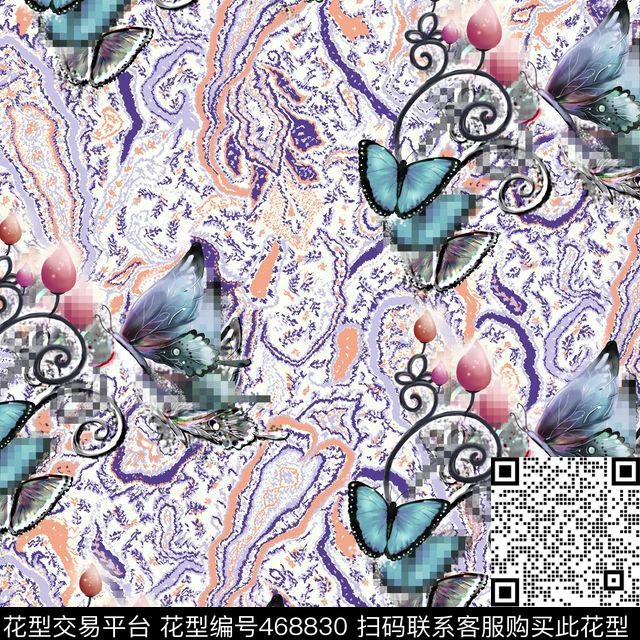 佩兹利风格蝴蝶组合传统印花华亿平台下载（图片编号: 468830） - 瓦栏（Walan）