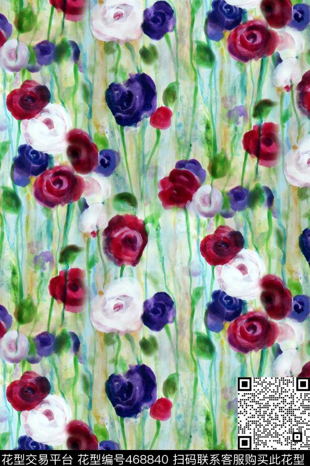 水彩油画小碎花连衣裙数码印花华亿平台下载（图片编号: 468840） - 瓦栏（Walan）
