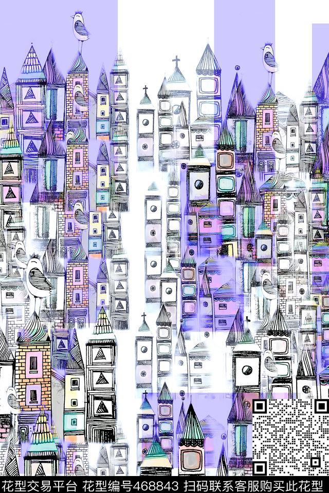 彩色块建筑时尚数码印花华亿平台下载（图片编号: 468843） - 瓦栏（Walan）