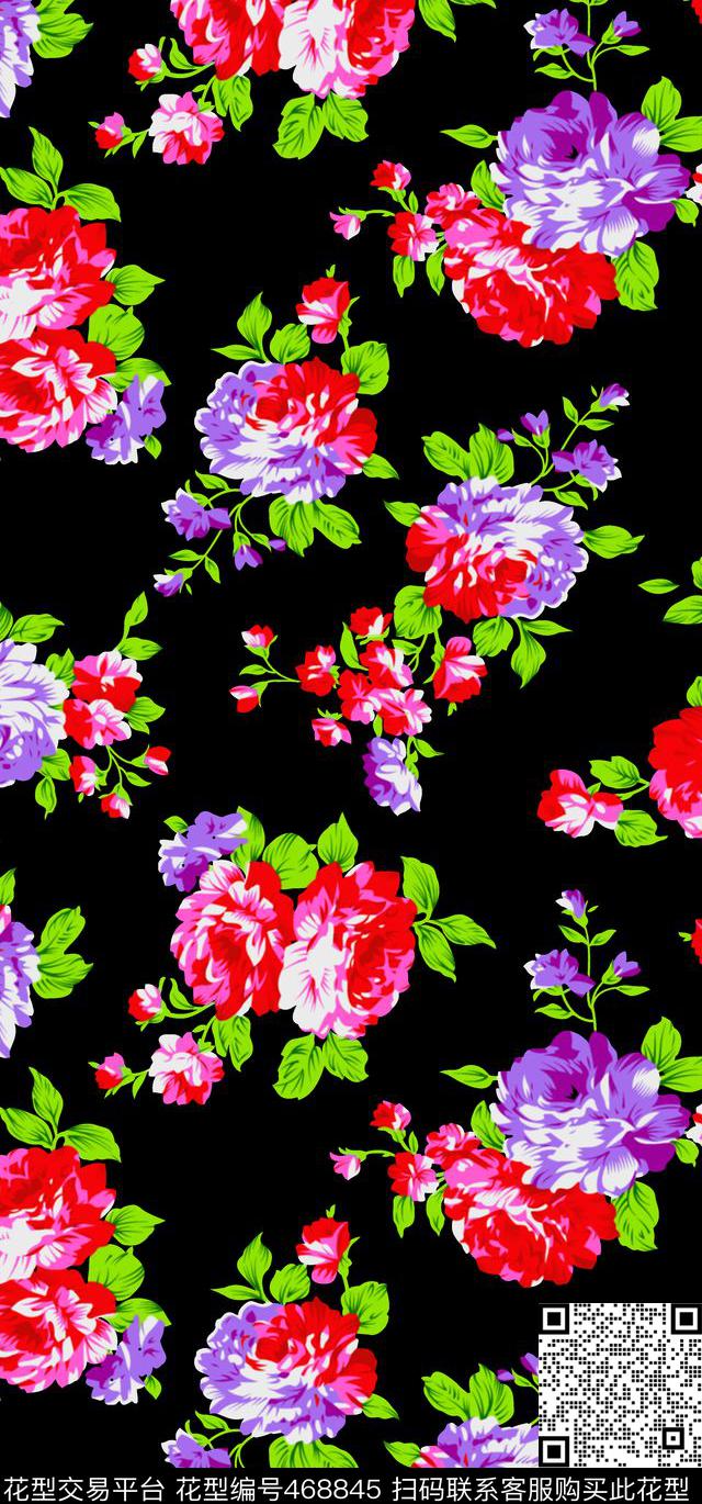 传统红花绿叶传统印花华亿平台下载（图片编号: 468845） - 瓦栏（Walan）