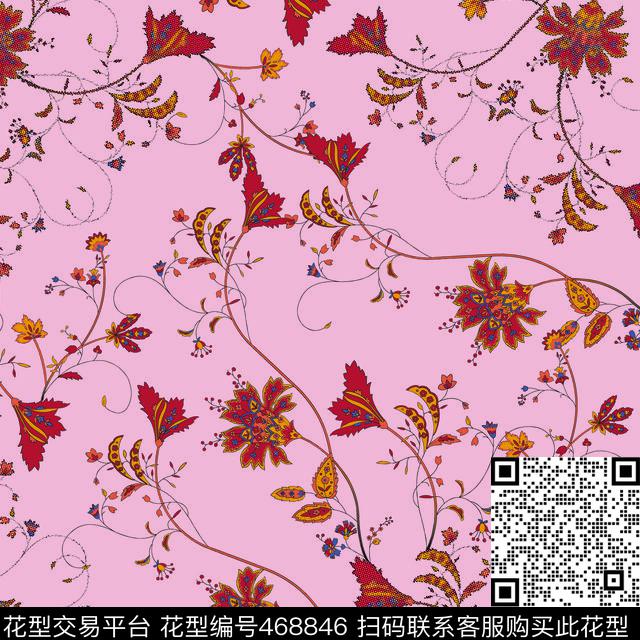 多彩花卉组合传统印花华亿平台下载（图片编号: 468846） - 瓦栏（Walan）