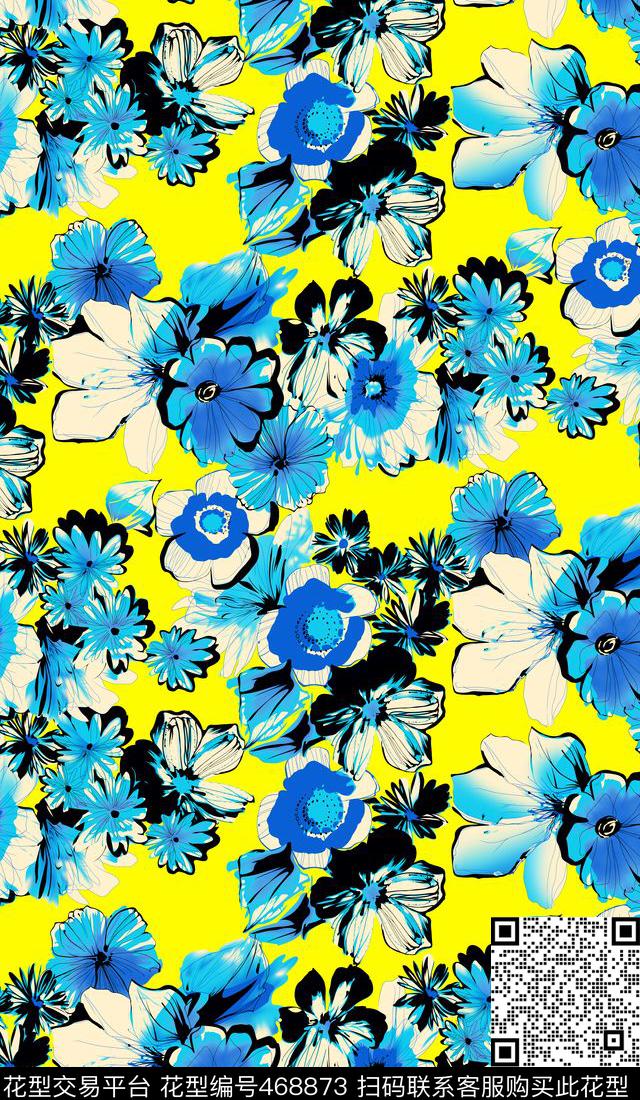 夏日风情花卉写意传统印花华亿平台下载（图片编号: 468873） - 瓦栏（Walan）