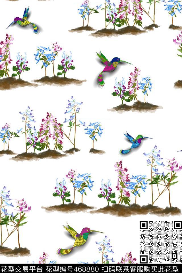 流行时尚小鸟小碎花流行时尚花卉数码印花华亿平台下载（图片编号: 468880） - 瓦栏（Walan）