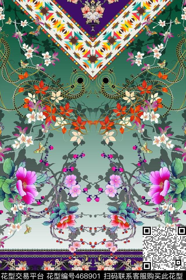 定位花卉中国风数码印花华亿平台下载（图片编号: 468901） - 瓦栏（Walan）