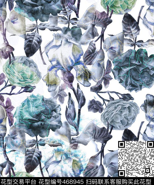 复古花卉淡雅数码印花华亿平台下载（图片编号: 468945） - 瓦栏（Walan）
