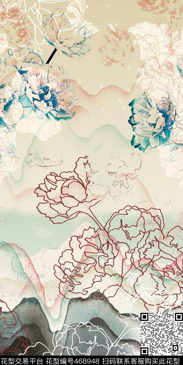 休闲花卉水墨数码印花华亿平台下载（图片编号: 468948） - 瓦栏（Walan）