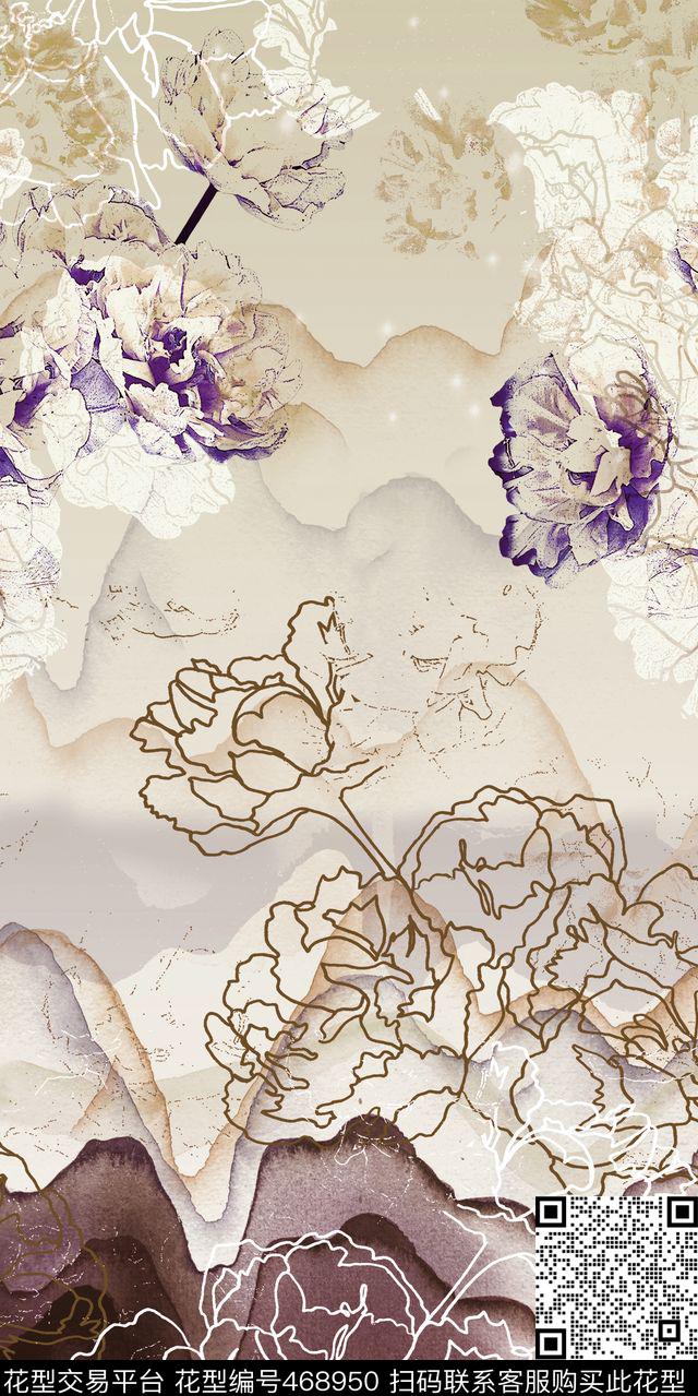 休闲花卉水墨数码印花华亿平台下载（图片编号: 468950） - 瓦栏（Walan）