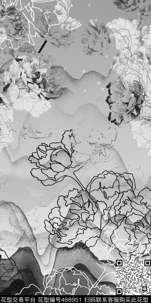 休闲花卉水墨数码印花华亿平台下载（图片编号: 468951） - 瓦栏（Walan）