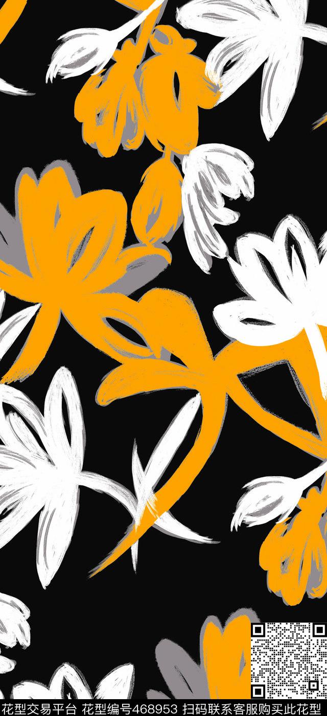 时尚抽象手绘数码印花华亿平台下载（图片编号: 468953） - 瓦栏（Walan）