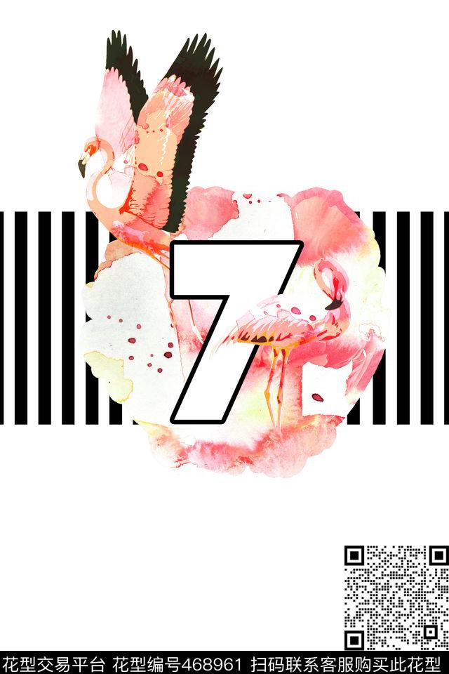 潮牌火烈鸟条纹数码印花华亿平台下载（图片编号: 468961） - 瓦栏（Walan）