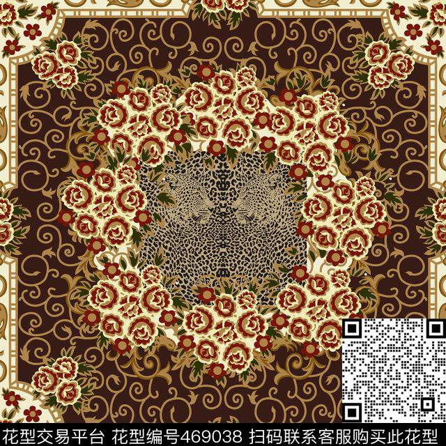 复古方巾花卉动物纹传统印花华亿平台下载（图片编号: 469038） - 瓦栏（Walan）