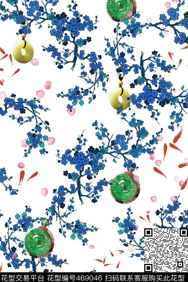 金鱼桃花花瓣绣花梅花数码印花华亿平台下载（图片编号: 469046） - 瓦栏（Walan）
