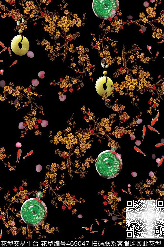 金鱼桃花花瓣绣花梅花数码印花华亿平台下载（图片编号: 469047） - 瓦栏（Walan）