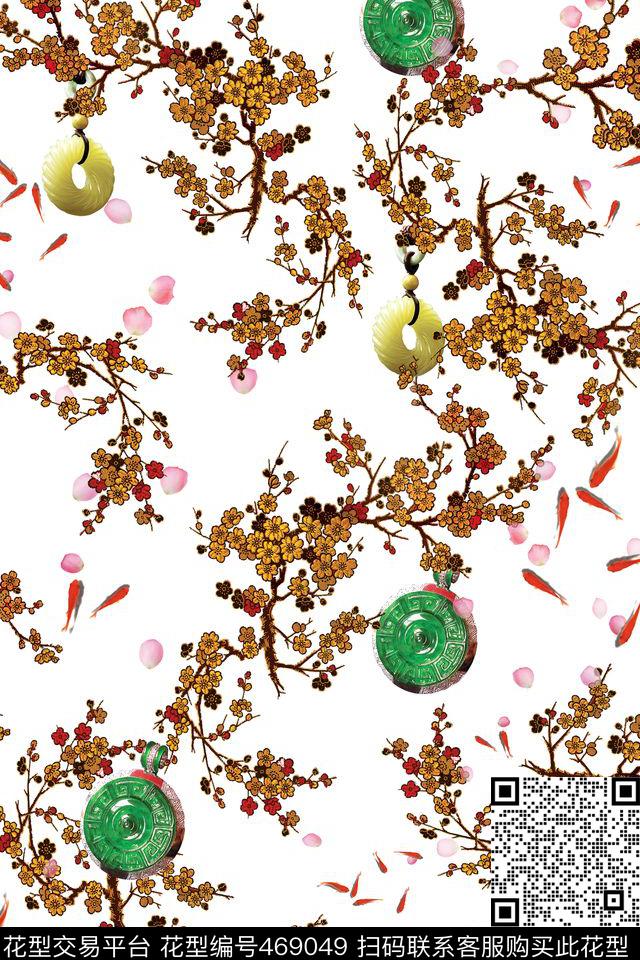金鱼桃花花瓣绣花梅花数码印花华亿平台下载（图片编号: 469049） - 瓦栏（Walan）