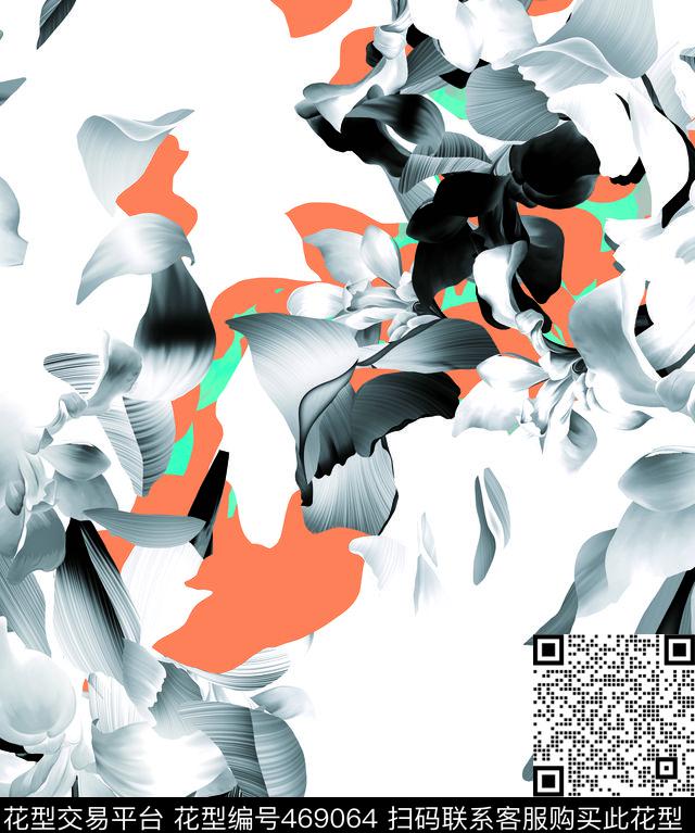 高清花卉水彩连环花数码印花华亿平台下载（图片编号: 469064） - 瓦栏（Walan）