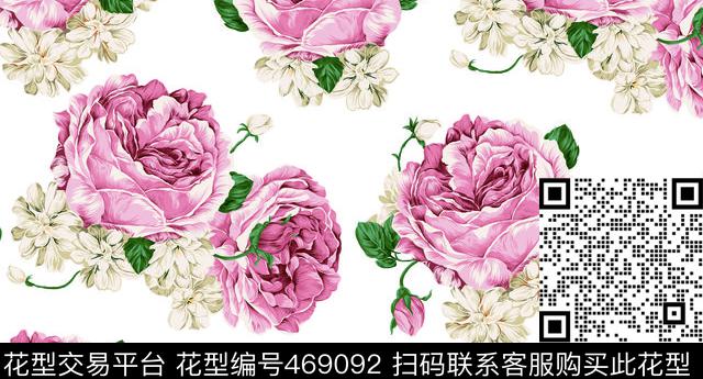 手绘玫瑰玫瑰花花卉数码印花华亿平台下载（图片编号: 469092） - 瓦栏（Walan）