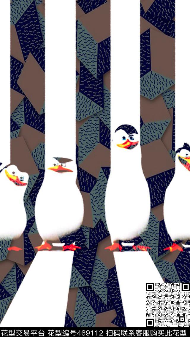 几何3D抽象企鹅数码印花华亿平台下载（图片编号: 469112） - 瓦栏（Walan）