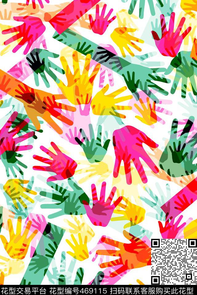 彩色卡通手指印传统印花华亿平台下载（图片编号: 469115） - 瓦栏（Walan）
