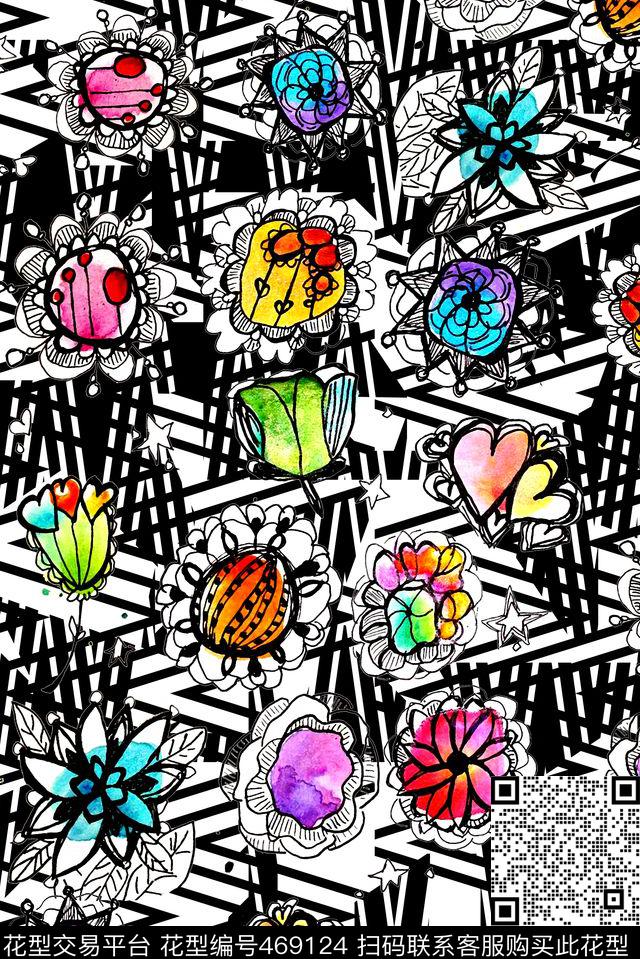 抽象线条花纹传统印花华亿平台下载（图片编号: 469124） - 瓦栏（Walan）