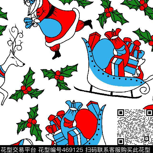 卡通圣诞老人圣诞树传统印花华亿平台下载（图片编号: 469125） - 瓦栏（Walan）