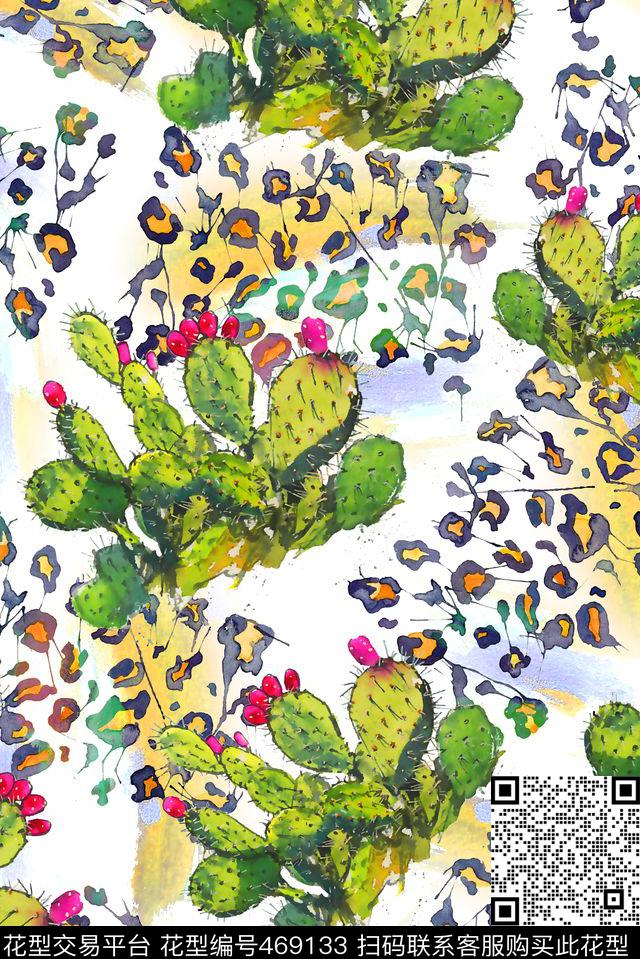 仙人掌花朵豹纹数码印花华亿平台下载（图片编号: 469133） - 瓦栏（Walan）