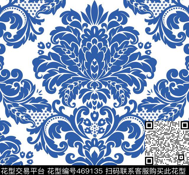 青花瓷花卉中国风传统印花华亿平台下载（图片编号: 469135） - 瓦栏（Walan）