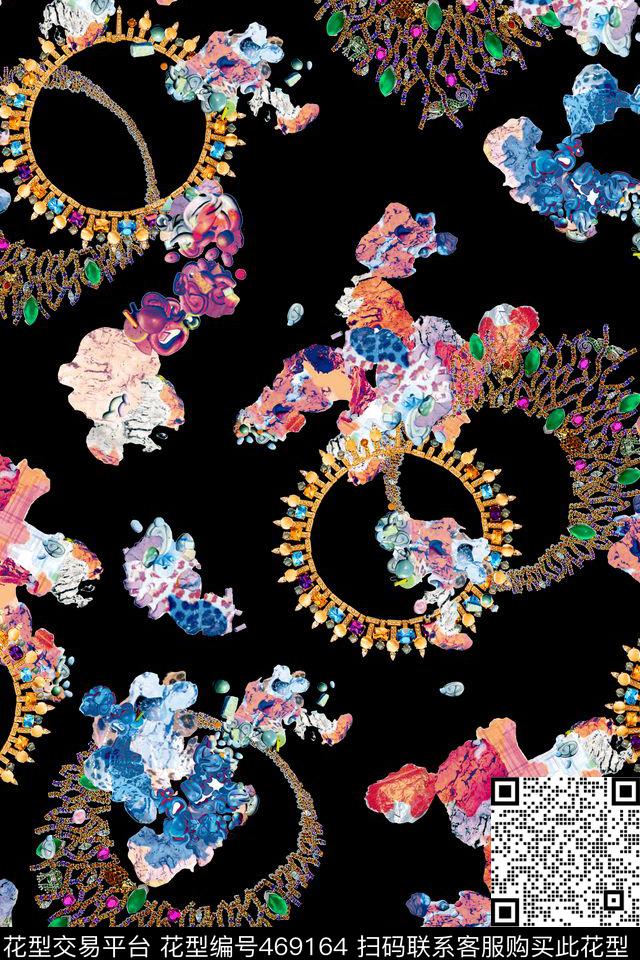 抽象矿石珠宝项链数码印花华亿平台下载（图片编号: 469164） - 瓦栏（Walan）