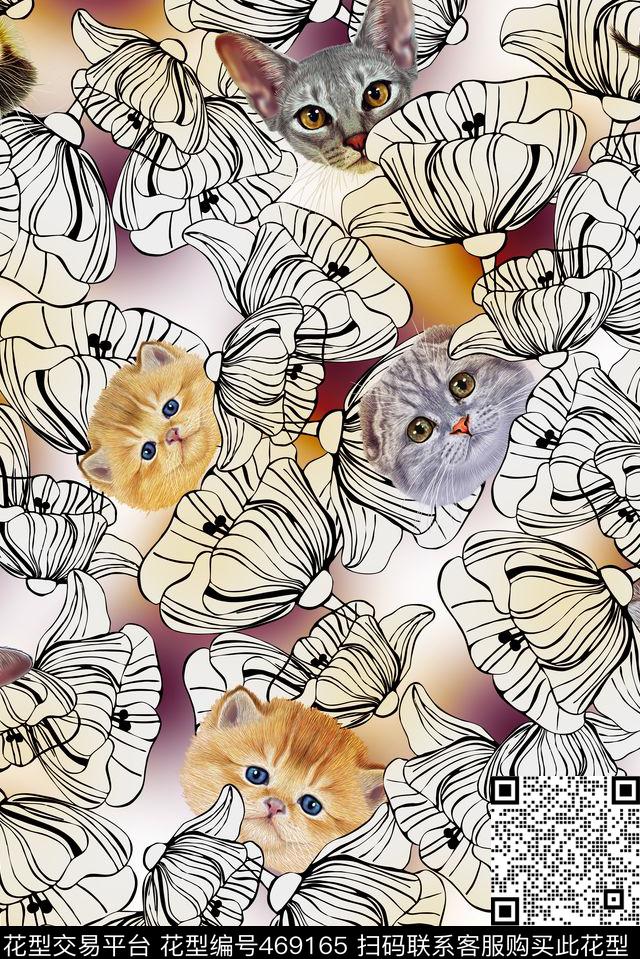 动物渐变猫数码印花华亿平台下载（图片编号: 469165） - 瓦栏（Walan）