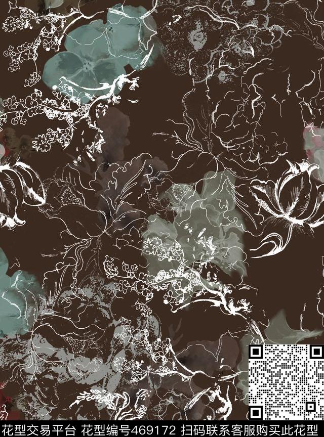 中国风水墨花卉数码印花华亿平台下载（图片编号: 469172） - 瓦栏（Walan）