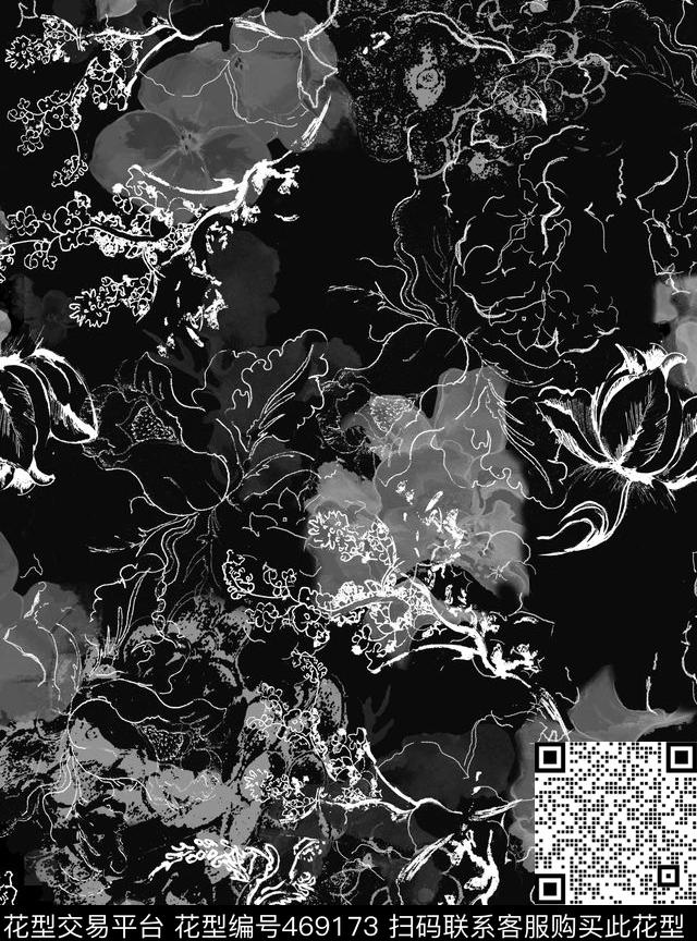 中国风水墨花卉数码印花华亿平台下载（图片编号: 469173） - 瓦栏（Walan）